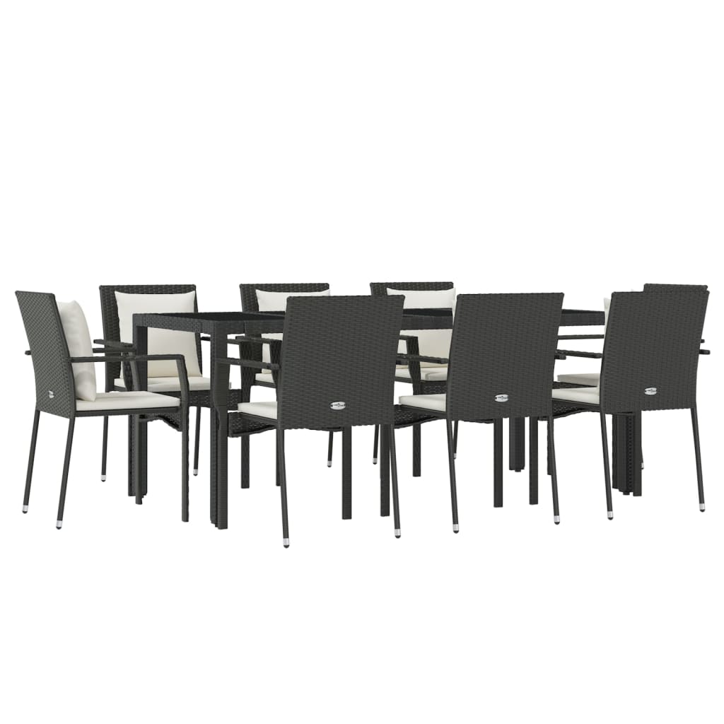 vidaXL Set mobilier de grădină cu perne, 9 piese, negru, poliratan