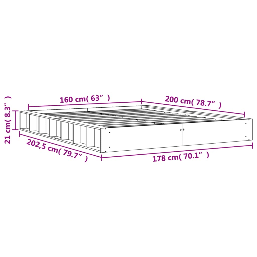 vidaXL Cadru pat fără saltea, maro ceruit, 160x200 cm, lemn masiv pin