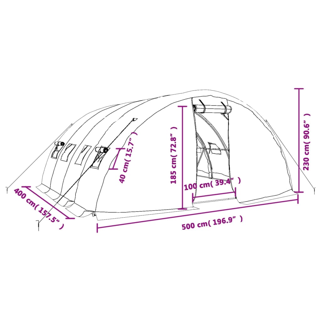 vidaXL Seră cu cadru din oțel, alb, 20 m², 5x4x2,3 m