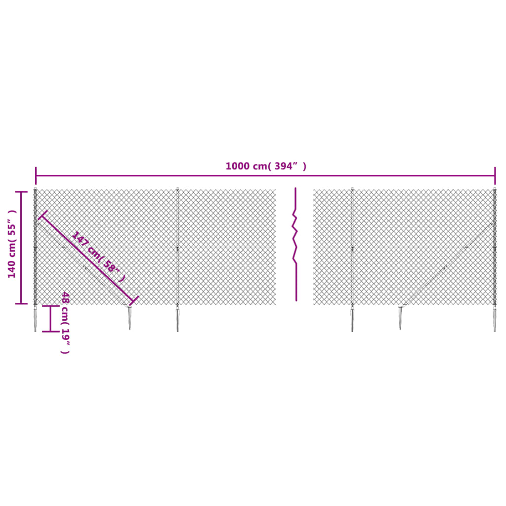 vidaXL Gard plasă de sârmă cu țăruși de fixare, verde, 1,4x10 m