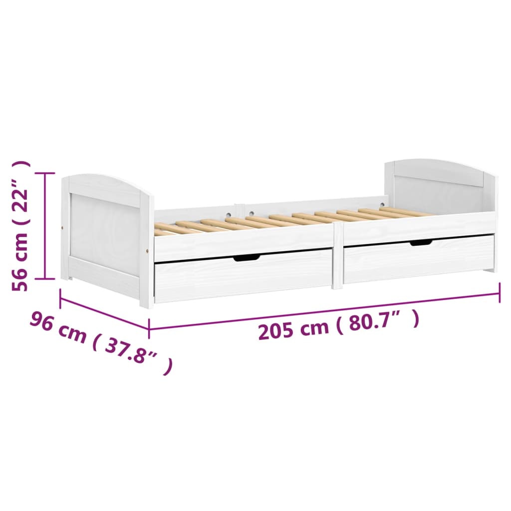 vidaXL Pat de zi cu 2 sertare "IRUN", alb, 90x200 cm, lemn masiv pin