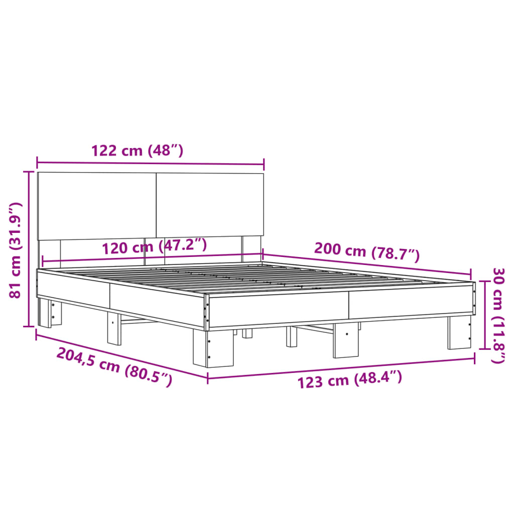 vidaXL Cadru de pat, stejar maro, 120x200 cm, lemn prelucrat și metal