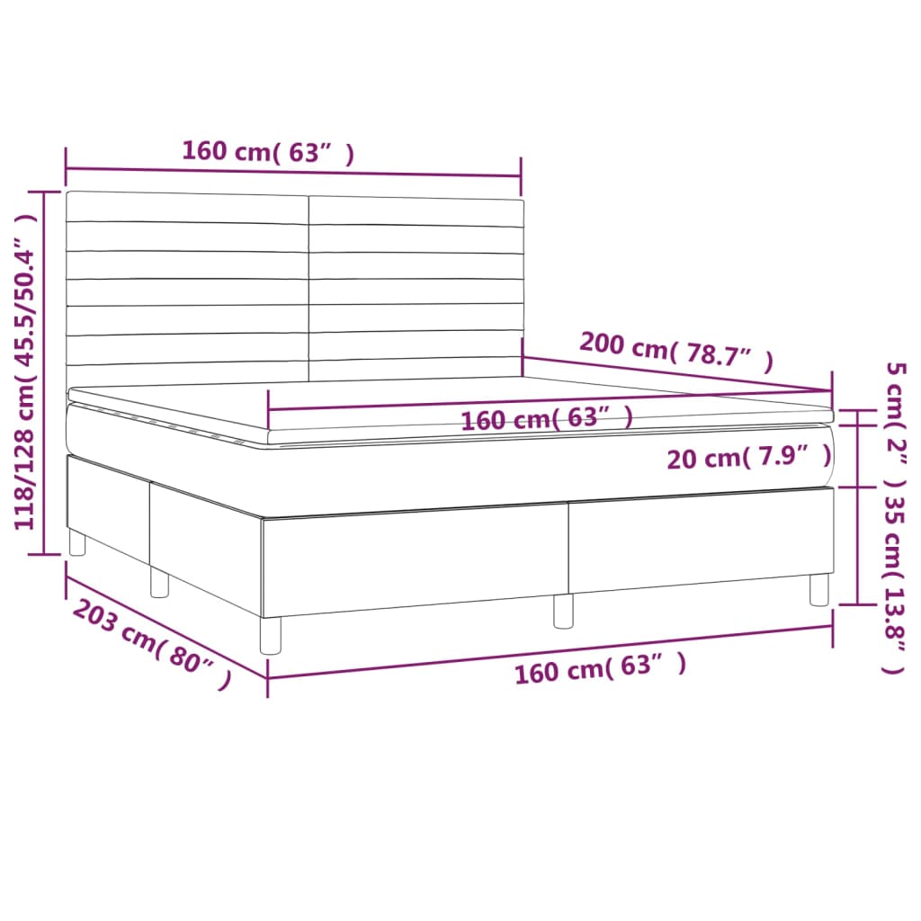 vidaXL Pat box spring cu saltea, albastru închis, 160x200 cm, catifea