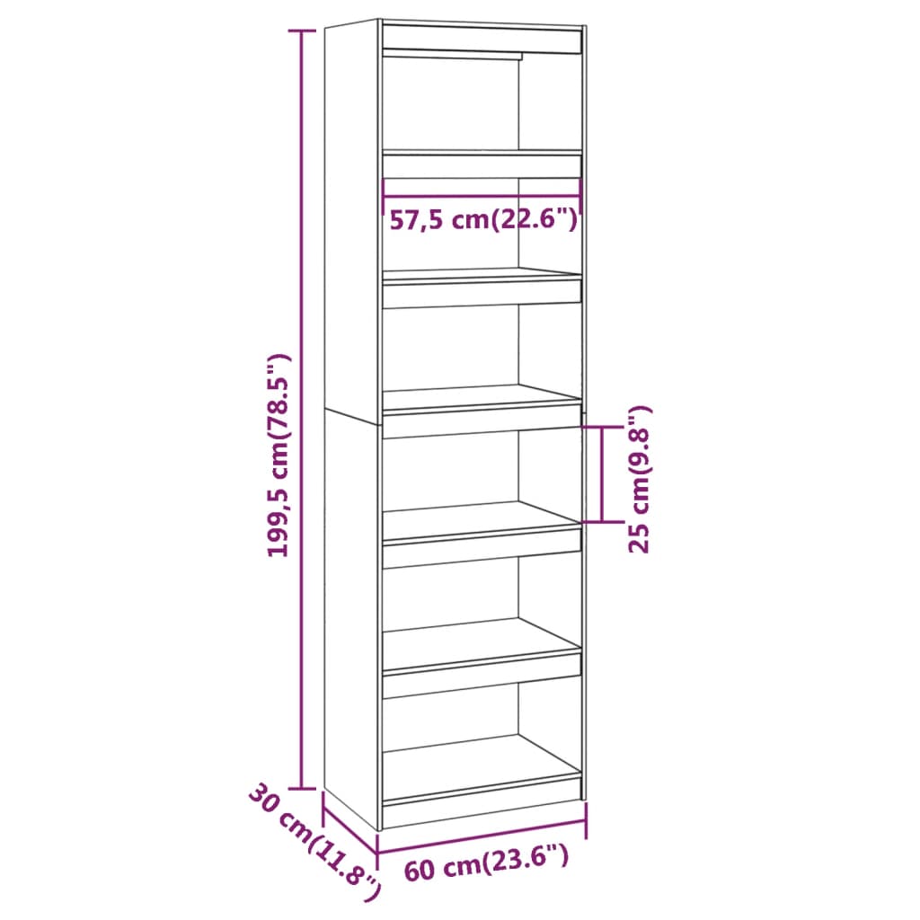 vidaXL Bibliotecă/Separator cameră, 60x30x199,5 cm, lemn masiv de pin