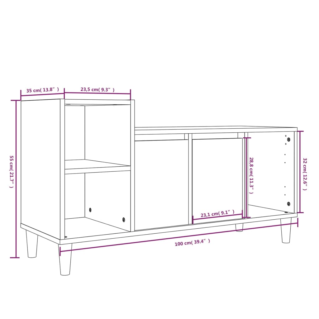 vidaXL Comodă TV, alb, 100x35x55 cm, lemn prelucrat