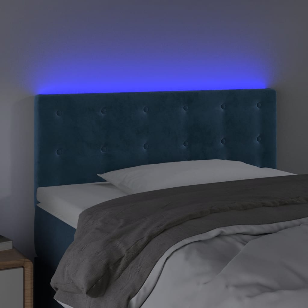 vidaXL Tăblie de pat cu LED, albastru închis, 80x5x78/88 cm, catifea