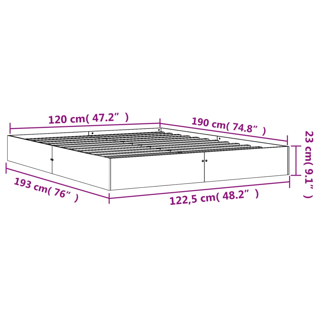 vidaXL Cadru pat fără saltea, maro ceruit, 120x190 cm, lemn masiv pin