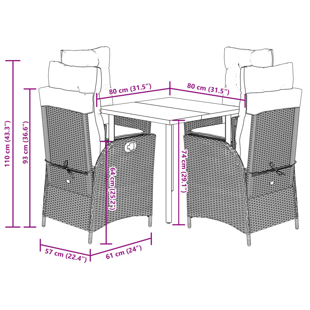 vidaXL Set mobilier de grădină cu perne, 5 piese, bej, poliratan