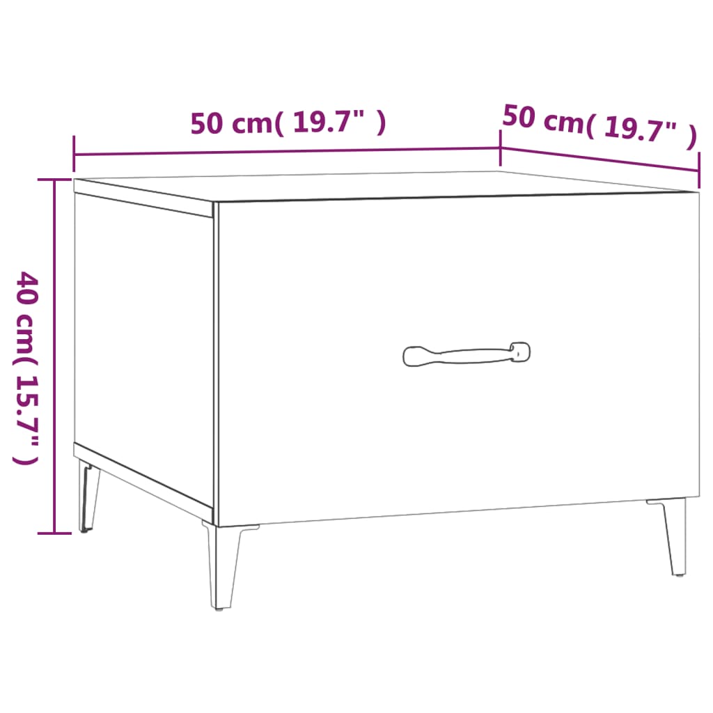 vidaXL Măsuță de cafea cu picioare metalice, gri sonoma, 50x50x40 cm