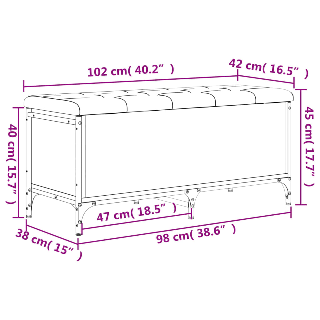 vidaXL Bancă de depozitare, gri sonoma, 102x42x45 cm, lemn prelucrat