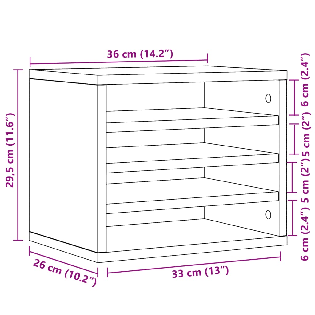 vidaXL Organizator birou, gri beton, 36x26x29,5 cm lemn prelucrat