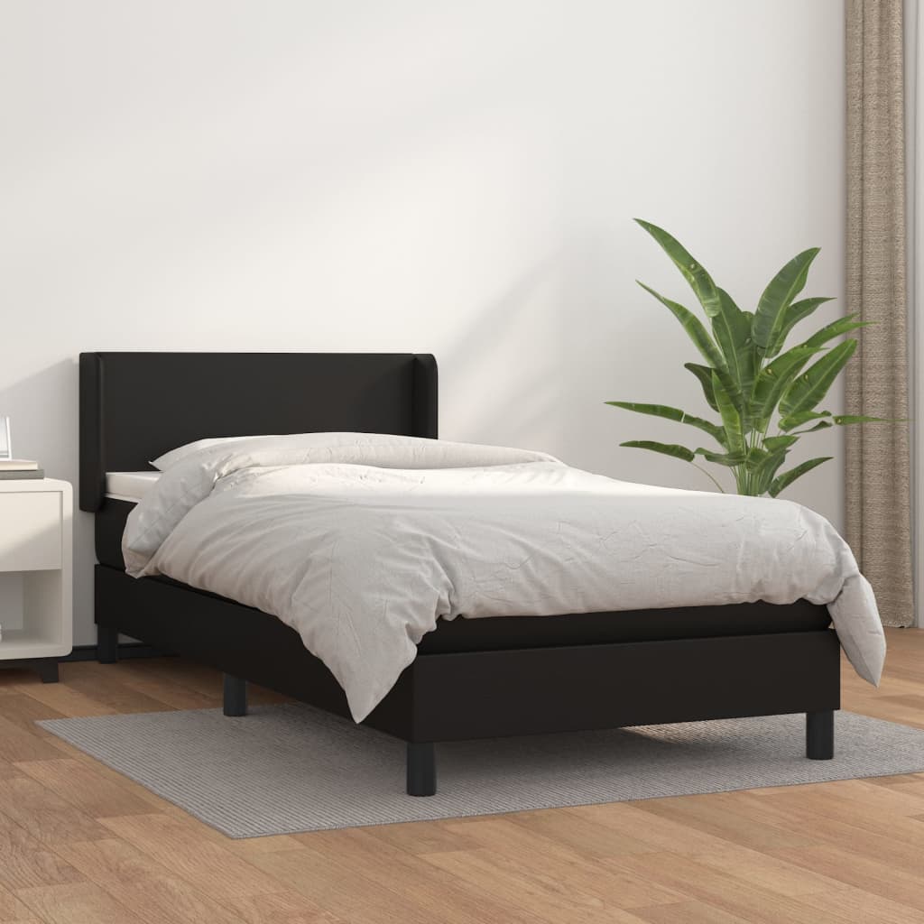 vidaXL Pat box spring cu saltea, negru, 90x200 cm, piele ecologică