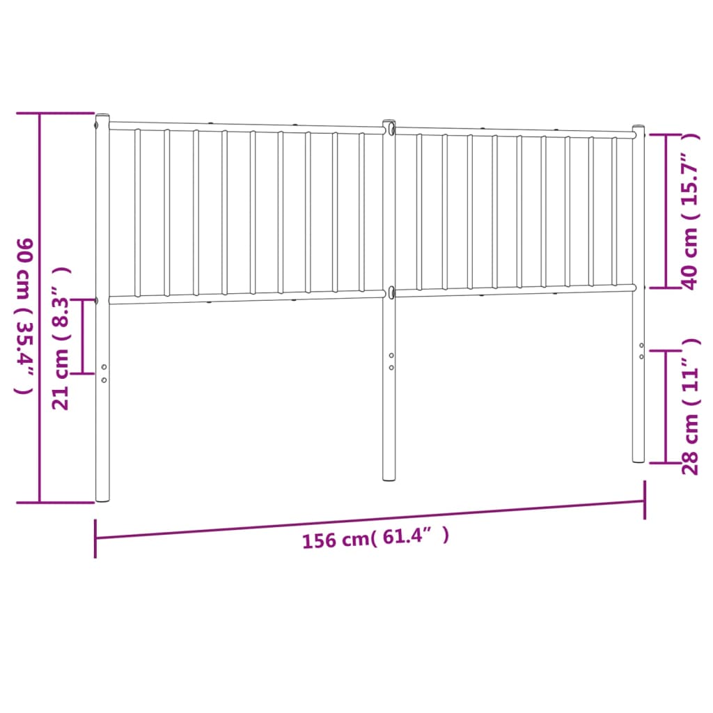 vidaXL Tăblie de pat metalică, negru, 150 cm