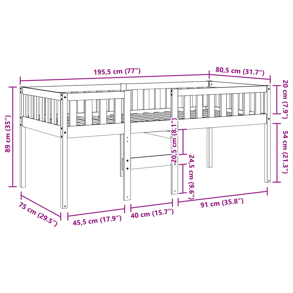 vidaXL Pat pentru copii fără saltea, maro, 75x190 cm, lemn masiv pin