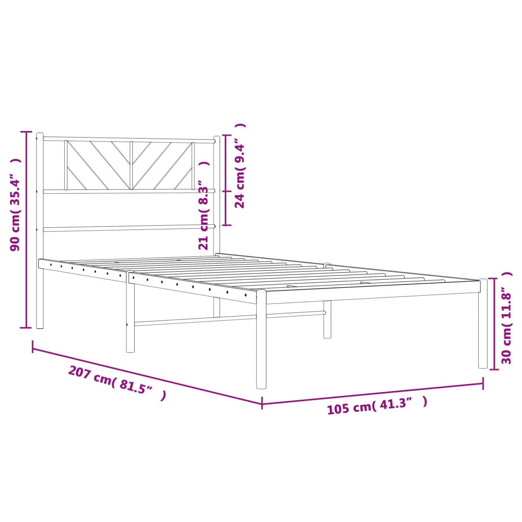 vidaXL Cadru de pat din metal cu tăblie, alb, 100x200 cm