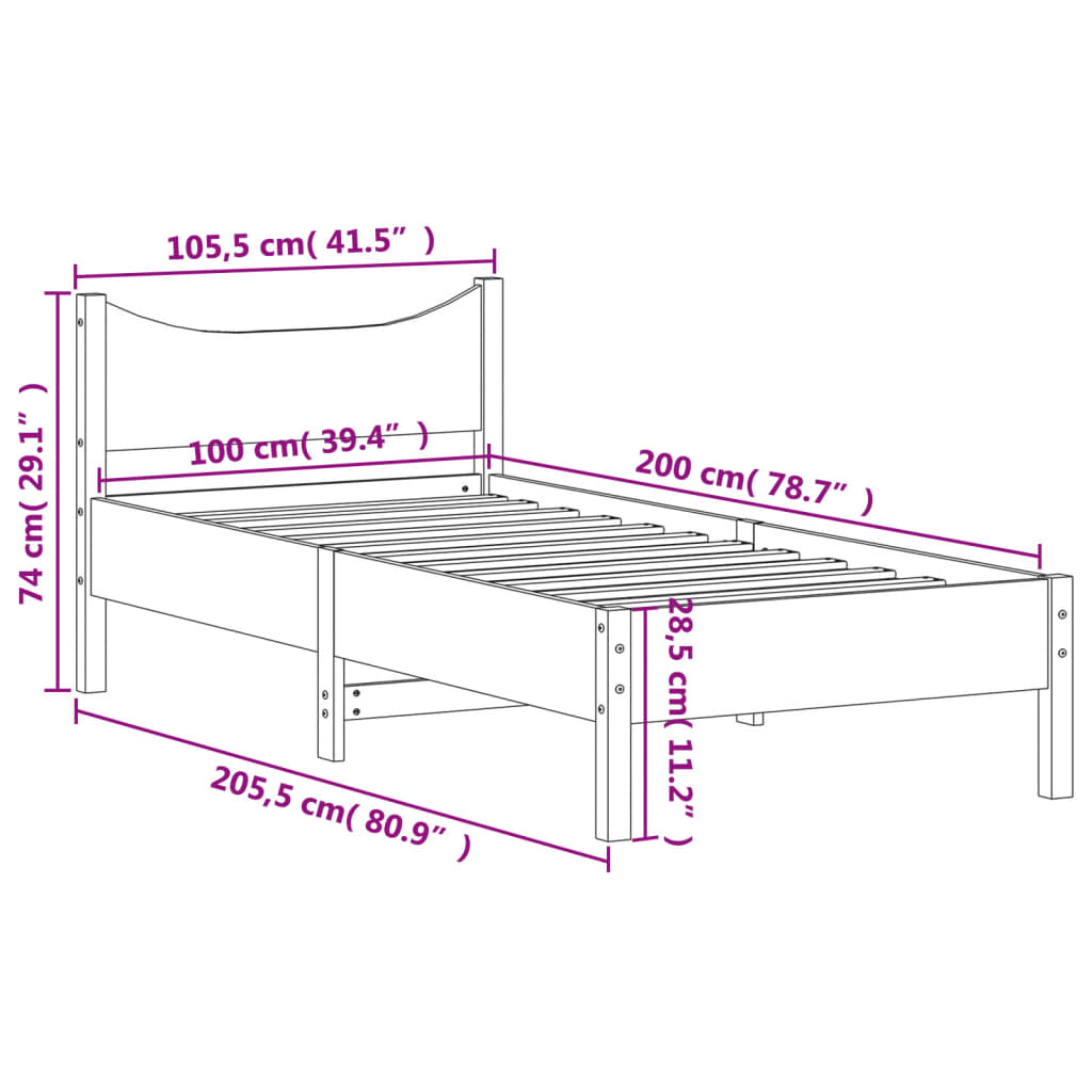 vidaXL Cadru pat fără saltea, 100x200 cm, lemn masiv pin