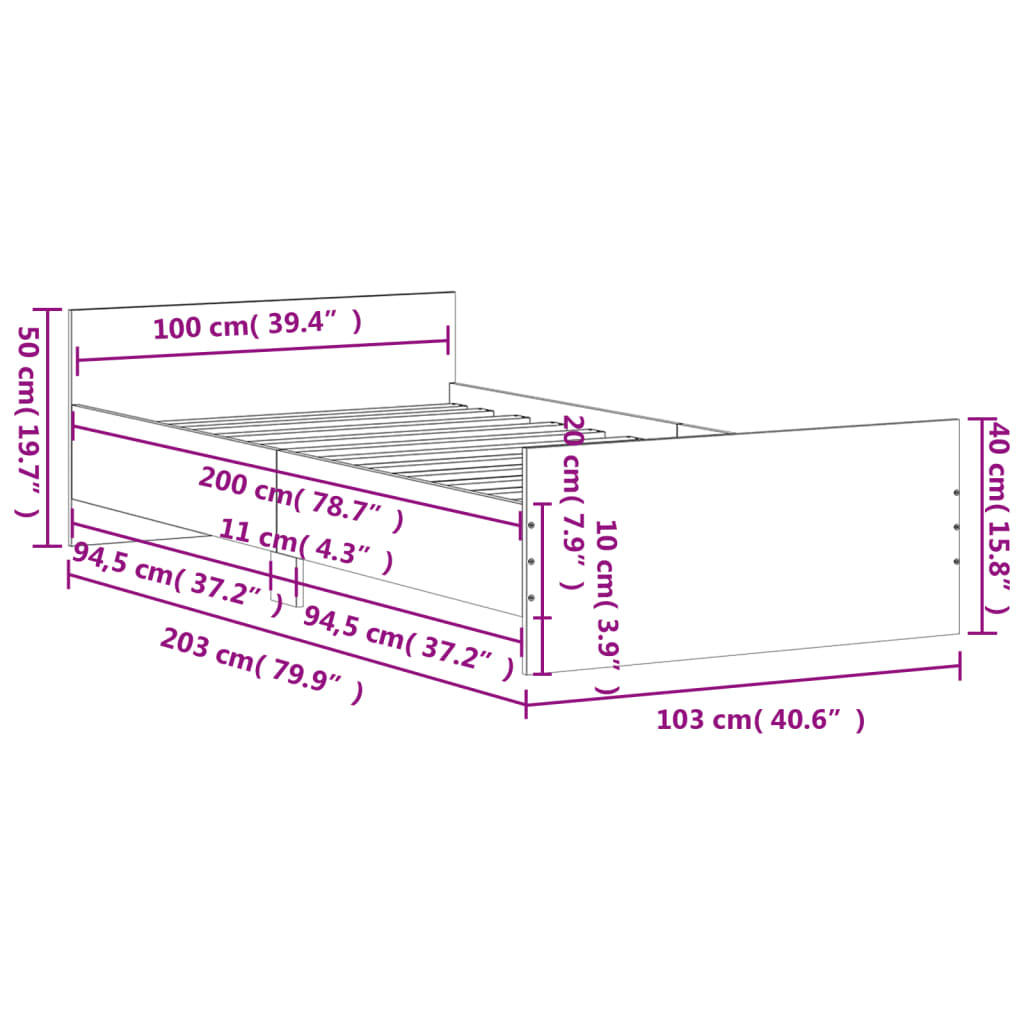 vidaXL Cadru pat fără saltea stejar sonoma 100x200 cm lemn prelucrat