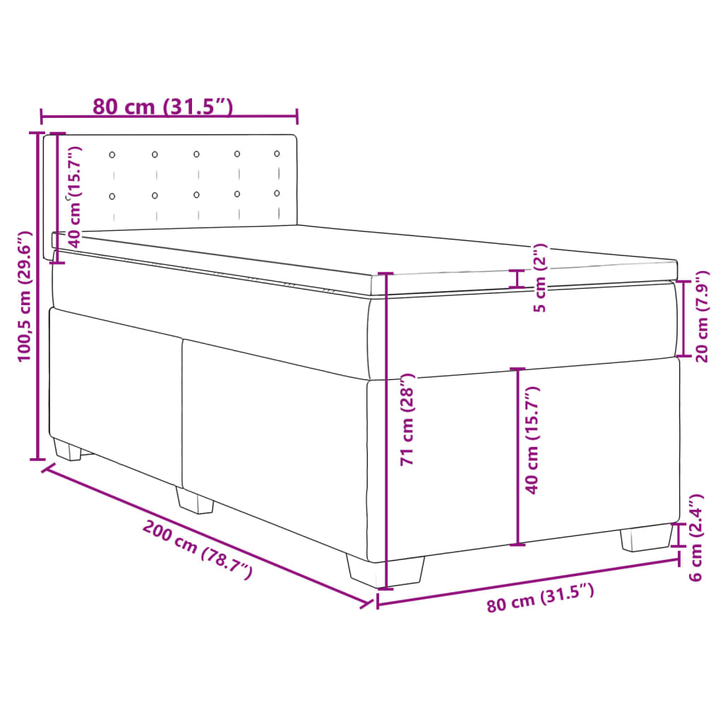 vidaXL Pat box spring cu saltea, negru, 80x200 cm, catifea