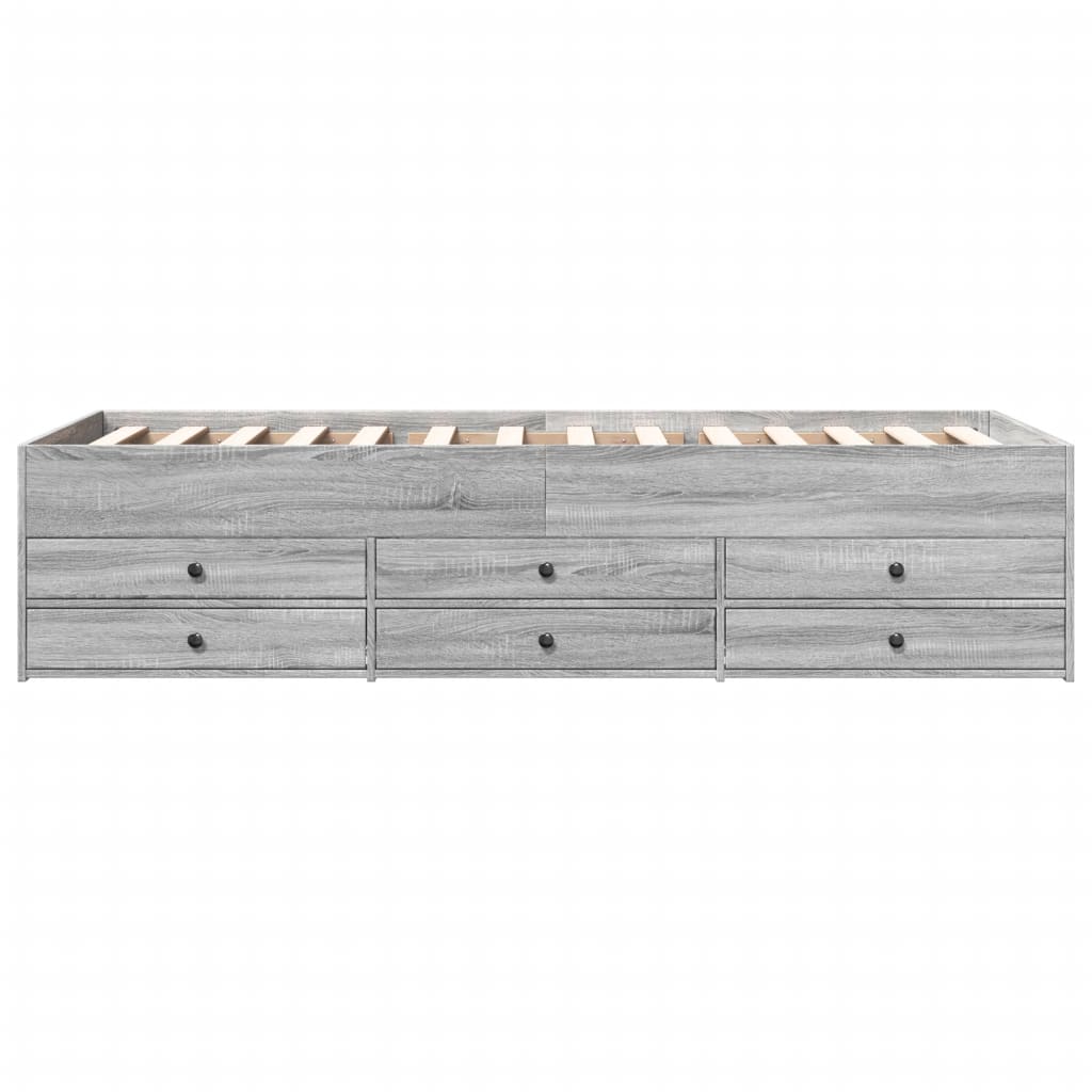 vidaXL Cadru de pat cu sertare, gri sonoma, 75x190 cm, lemn prelucrat