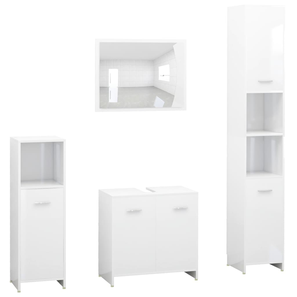 vidaXL Set mobilier de baie, 4 piese, alb extralucios, lemn prelucrat