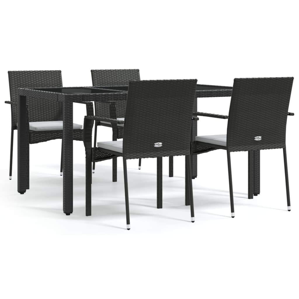 vidaXL Set mobilier de grădină cu perne, 5 piese, negru, poliratan