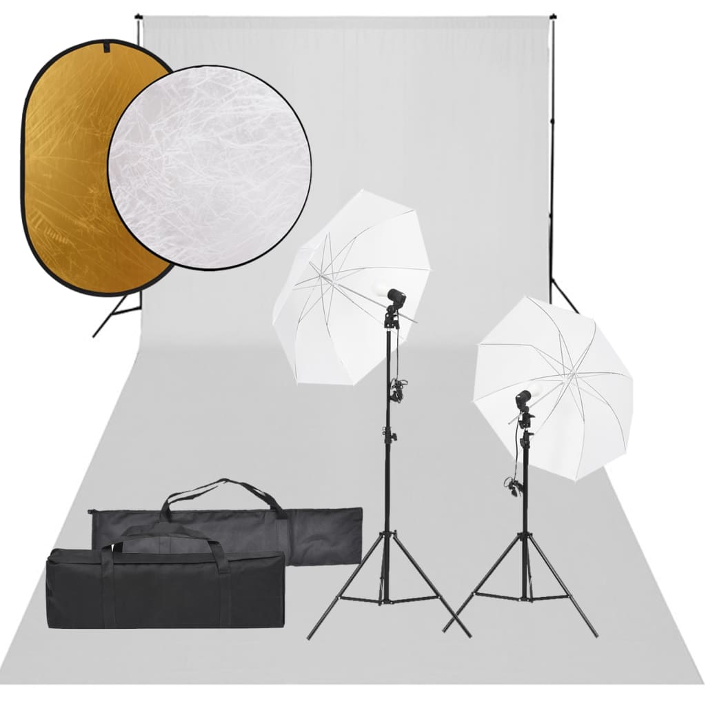 vidaXL Set studio foto cu set de lumini, fundal și reflector