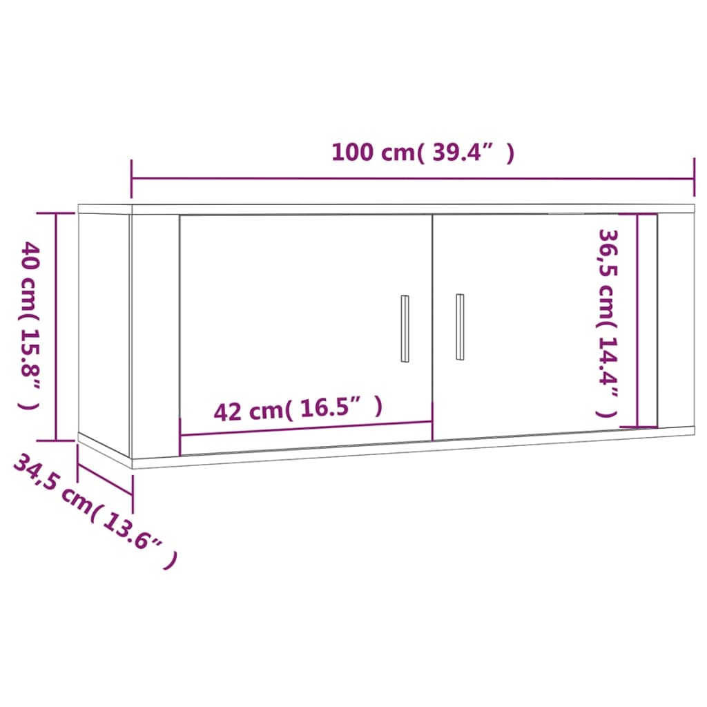 vidaXL Dulapuri TV montate pe perete, 2 buc., alb, 100x34,5x40 cm