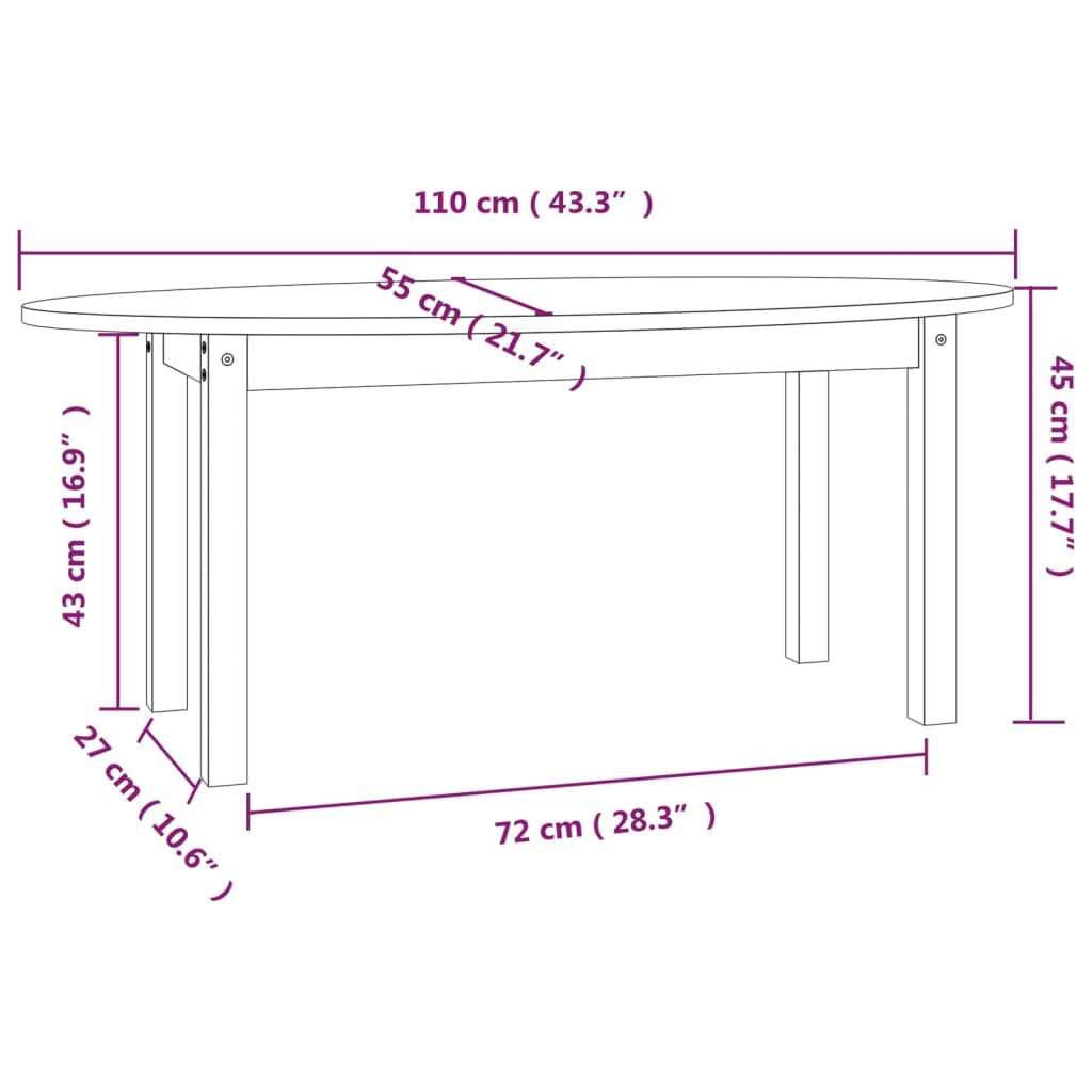 vidaXL Măsuță de cafea, maro miere, 110x55x45 cm, lemn masiv de pin