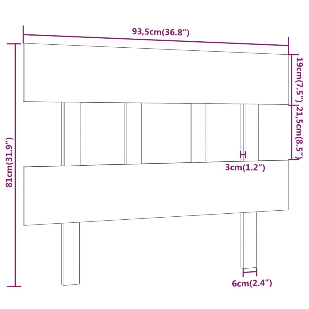 vidaXL Tăblie de pat, gri, 93,5x3x81 cm, lemn masiv de pin