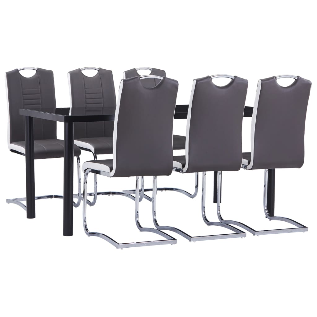 vidaXL Set mobilier de bucătărie, 7 piese, gri, piele ecologică