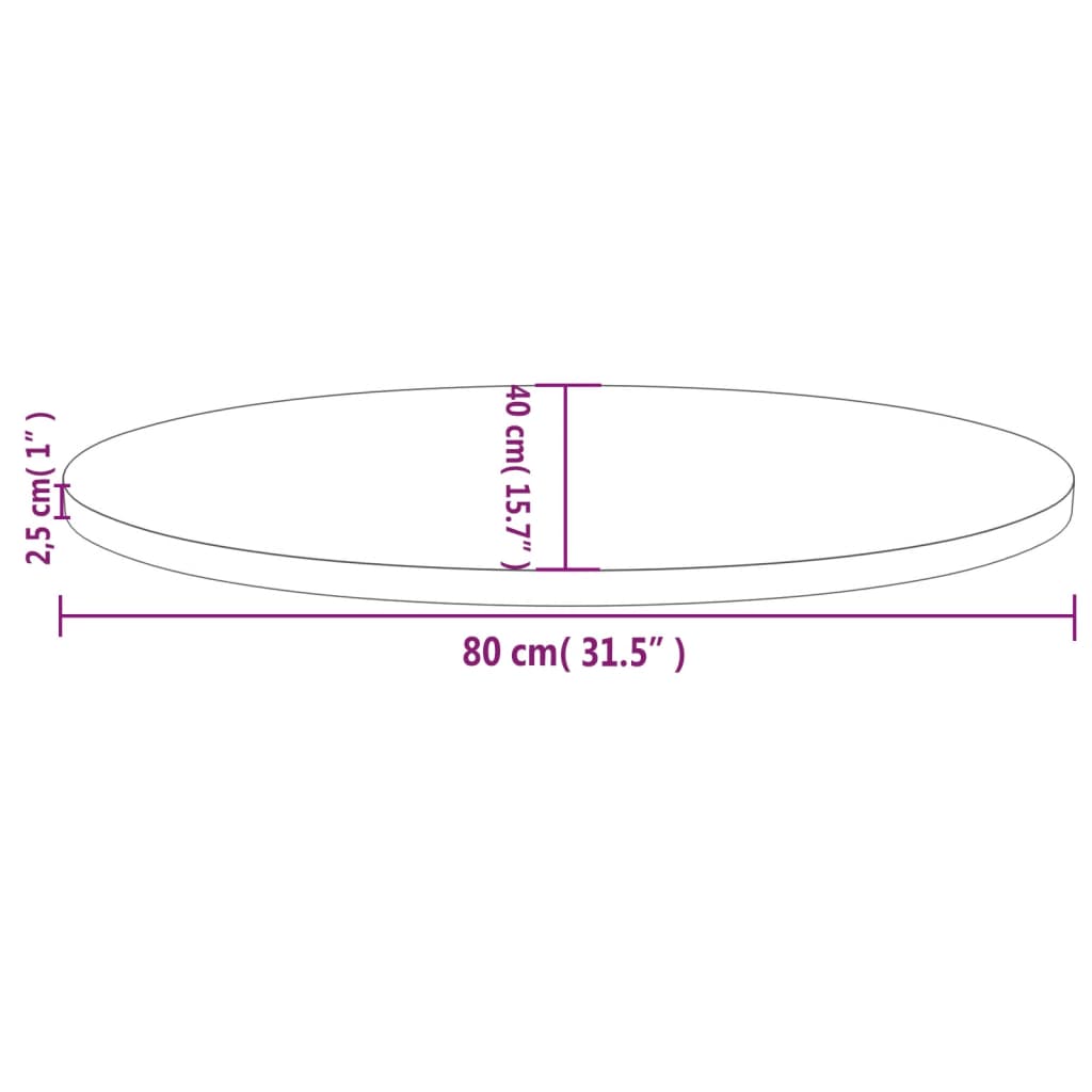 vidaXL Blat de masă, 80x40x2,5 cm, lemn masiv de pin, oval