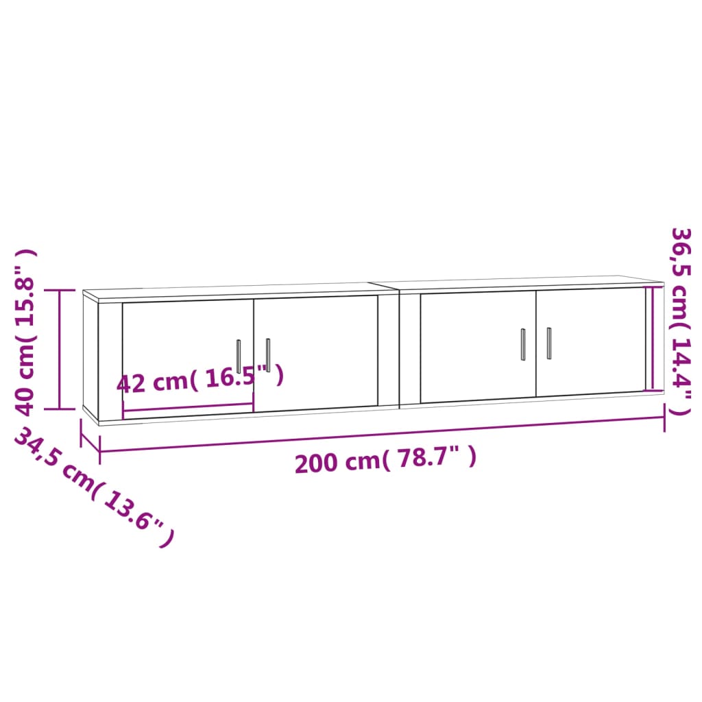 vidaXL Dulapuri TV montate pe perete, 2 buc., alb, 100x34,5x40 cm