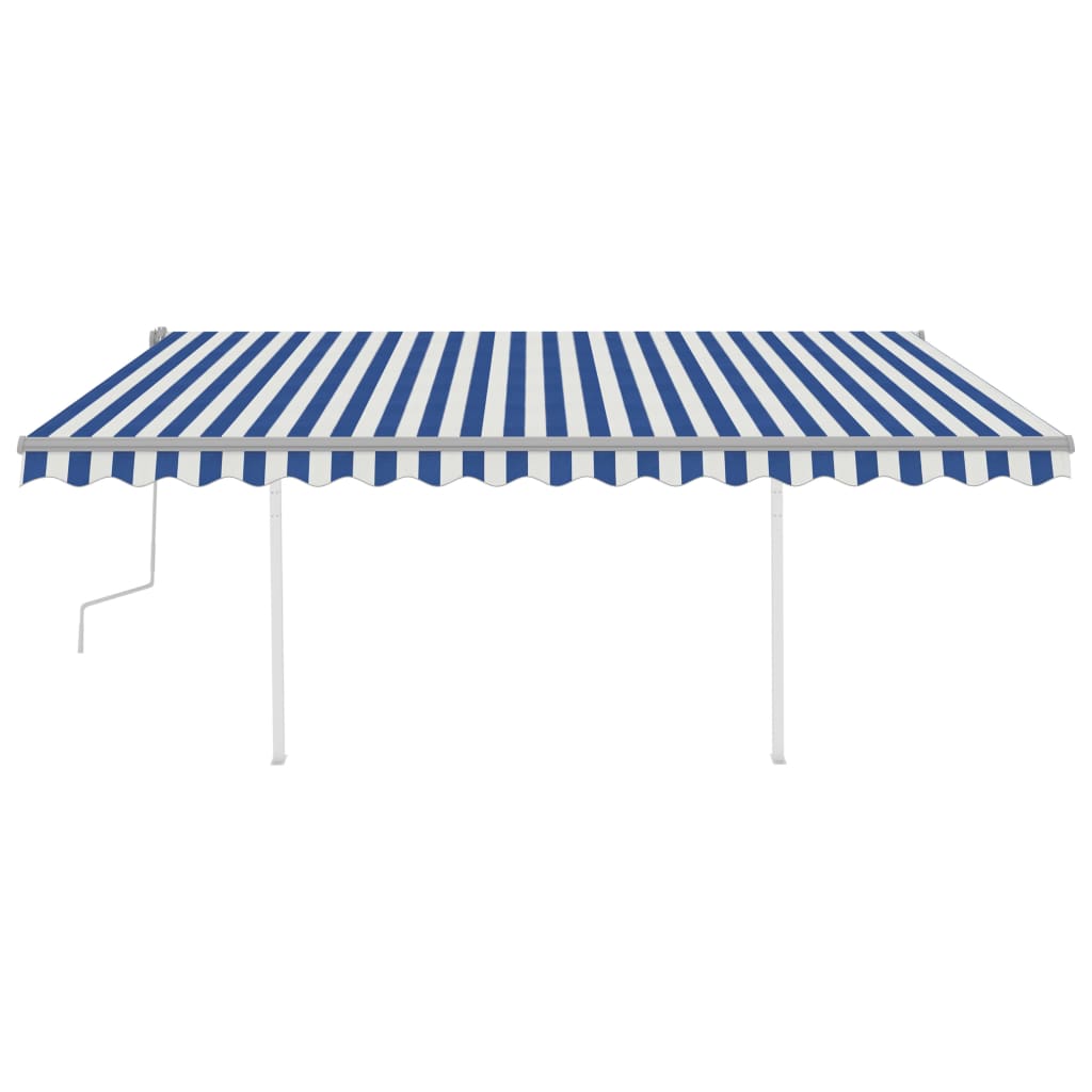 vidaXL Copertină retractabilă manual, cu stâlpi, albastru/alb, 4x3 m