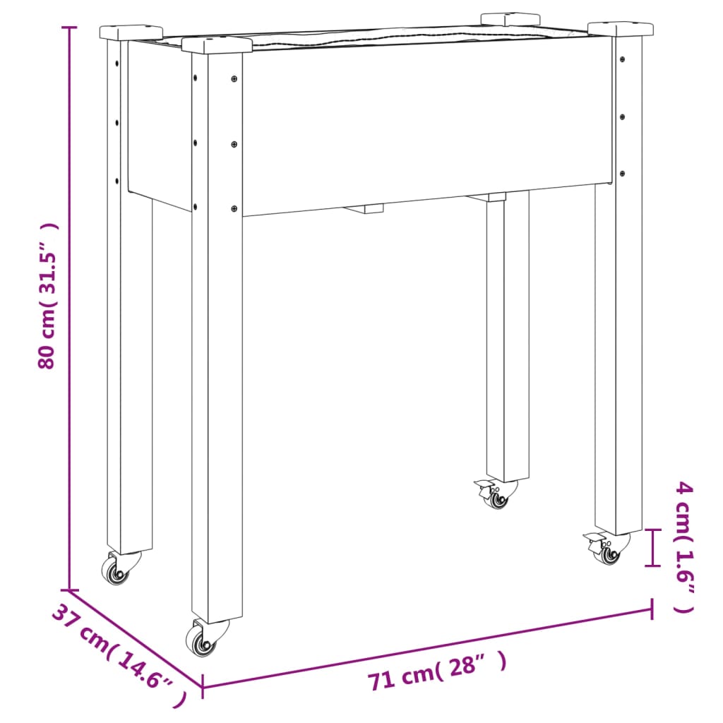 vidaXL Jardinieră cu roți și căptușeală 71x37x80 cm lemn masiv de brad