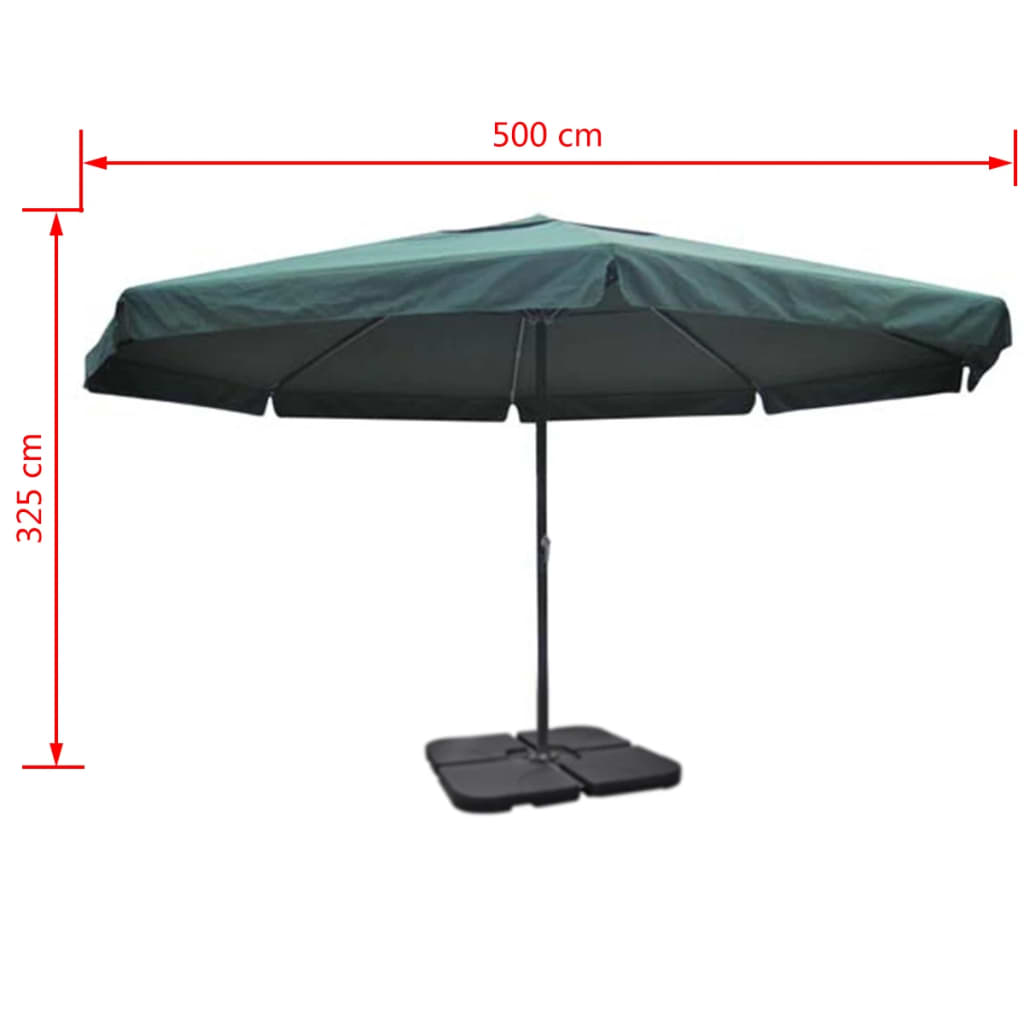 vidaXL Umbrelă de soare de grădină din aluminiu, bază portabilă, verde