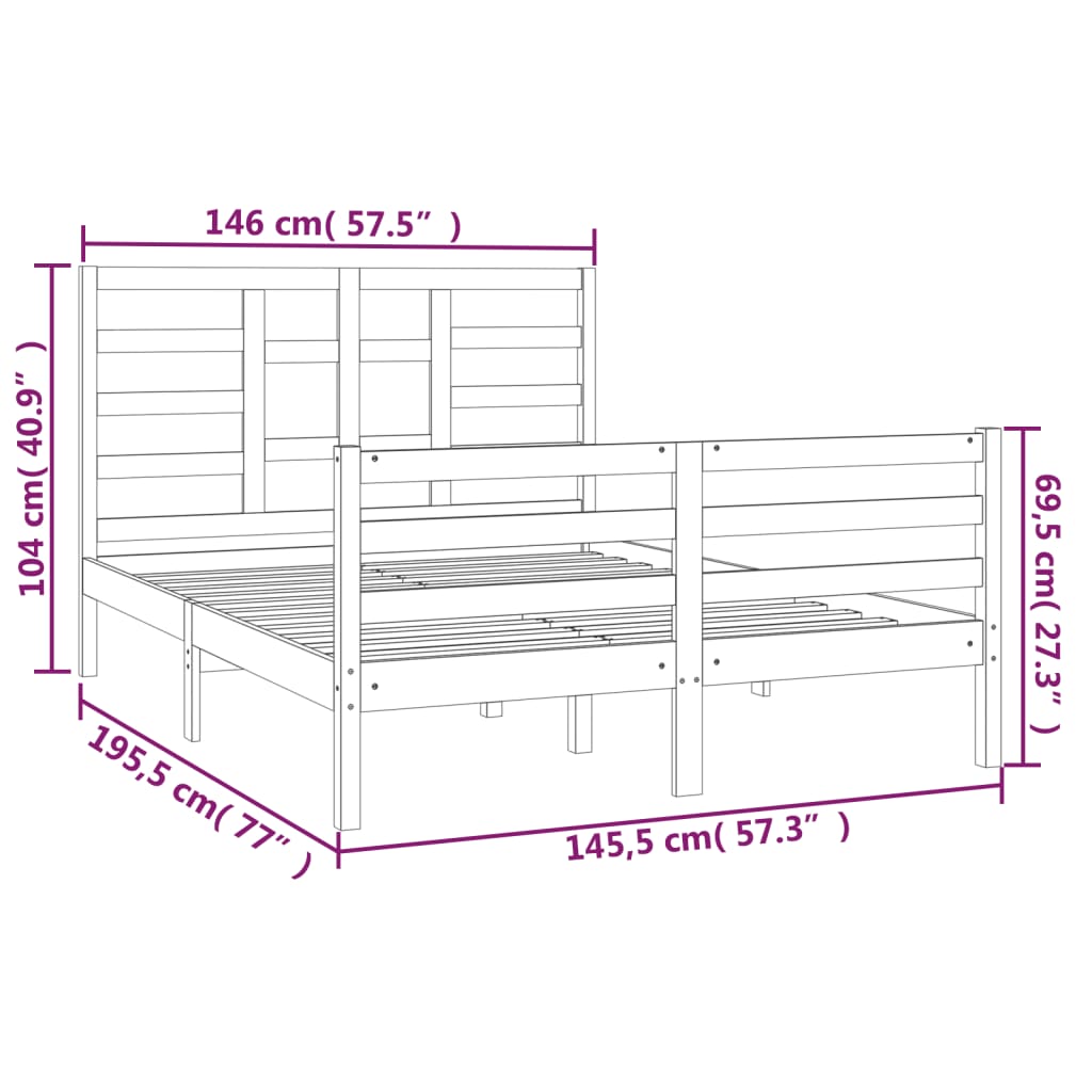 vidaXL Cadru pat, alb, 140x190 cm, lemn masiv