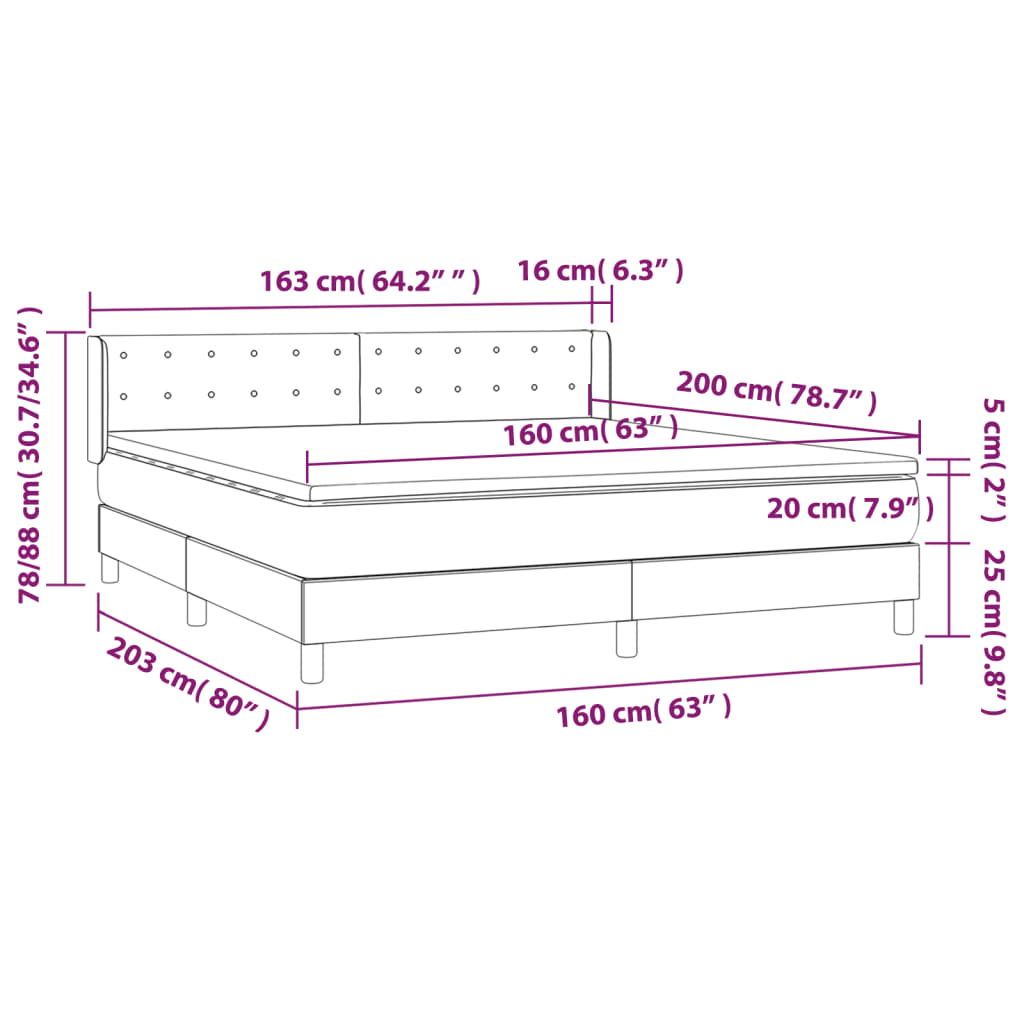 vidaXL Pat box spring cu saltea, albastru închis, 160x200 cm, catifea