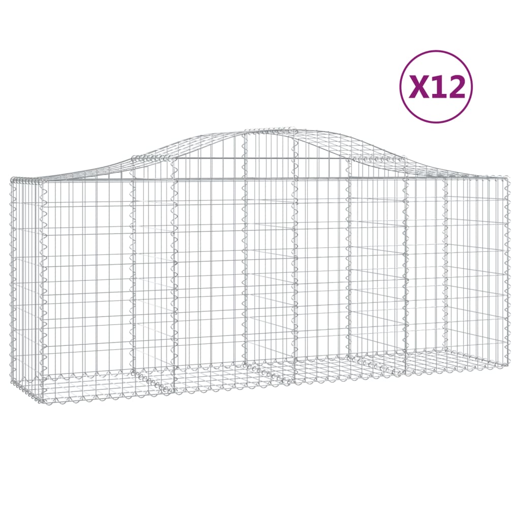 vidaXL Coșuri gabion arcuite 12 buc, 200x50x80/100 cm, fier galvanizat