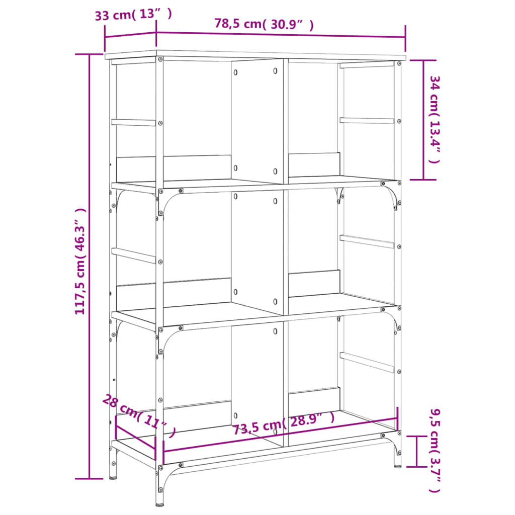 vidaXL Bibliotecă, stejar maro, 78,5x33x117,5 cm, lemn prelucrat