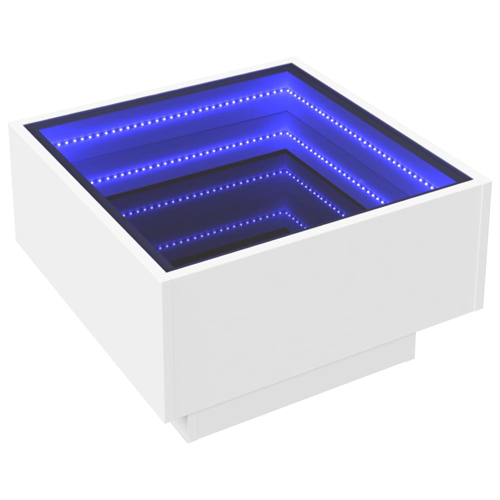 vidaXL Măsuță de cafea cu LED, alb, 50x50x30 cm, lemn prelucrat