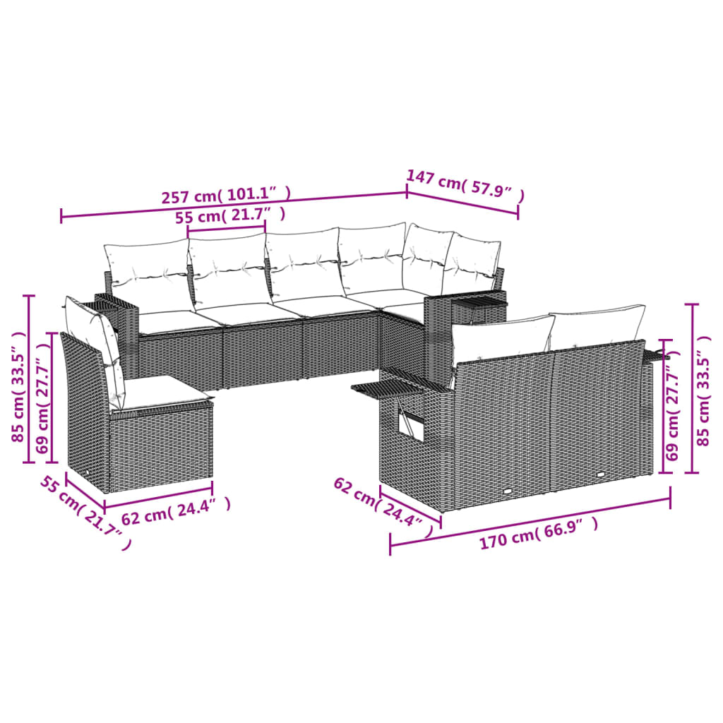 vidaXL Set mobilier de grădină cu perne, 8 piese, negru, poliratan