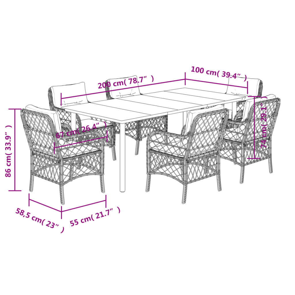 vidaXL Set mobilier de grădină cu perne, 7 piese gri deschis poliratan