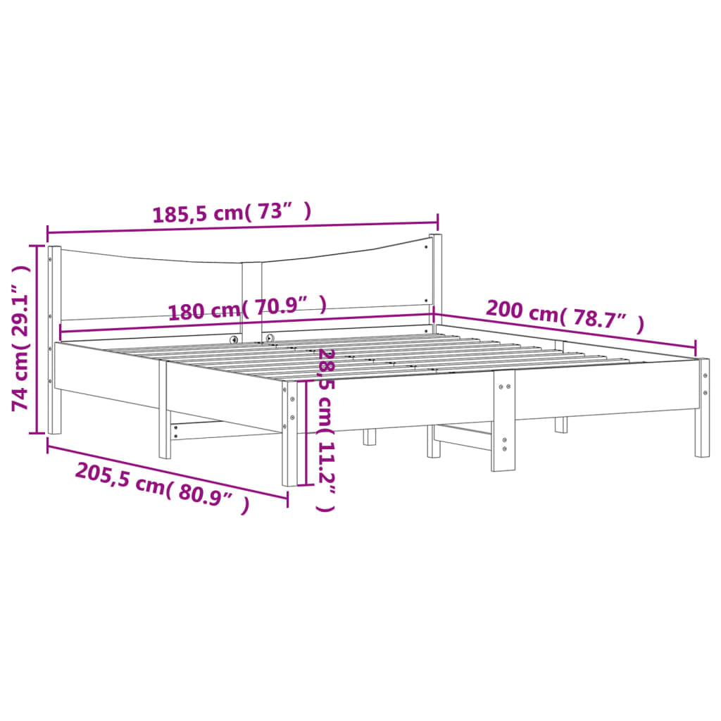 vidaXL Cadru de pat fără saltea, alb, 180x200 cm, lemn masiv pin