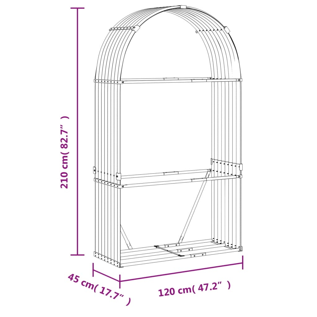 vidaXL Suport de bușteni, maro deschis, 120x45x210 cm, oțel galvanizat