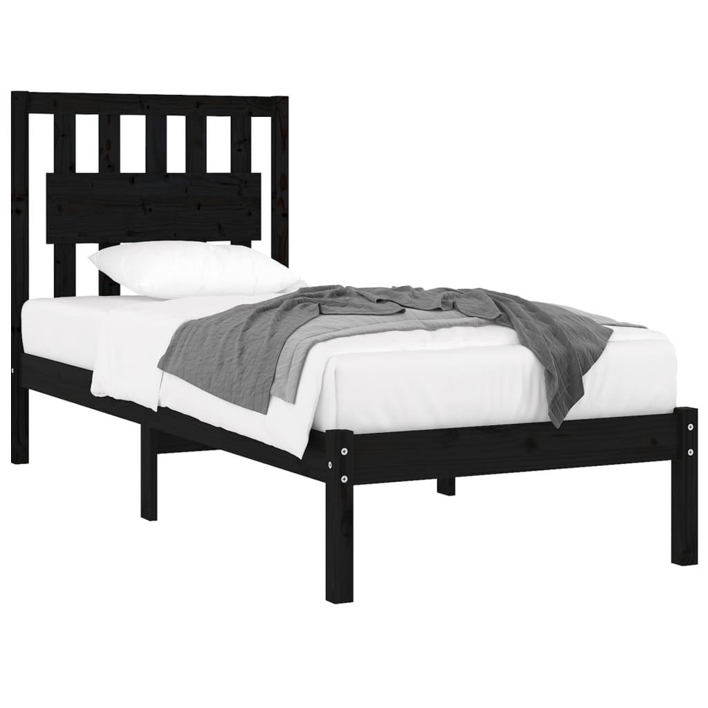 vidaXL Cadru de pat single, negru, 90x190 cm, lemn masiv de pin