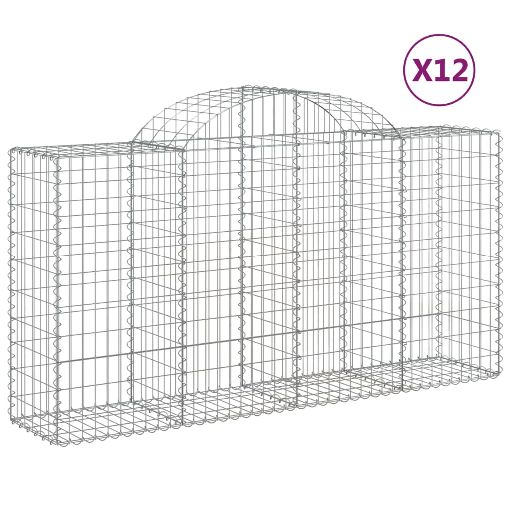 vidaXL Coșuri gabion arcuite 12 buc, 200x50x100/120cm, fier galvanizat