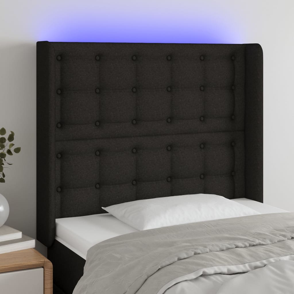 vidaXL Tăblie de pat cu LED, negru, 83x16x118/128 cm, textil