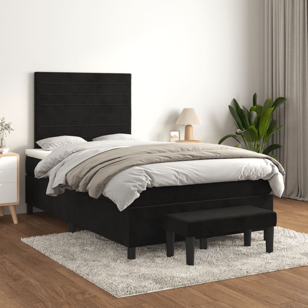 vidaXL Pat box spring cu saltea, negru, 120x190 cm, catifea