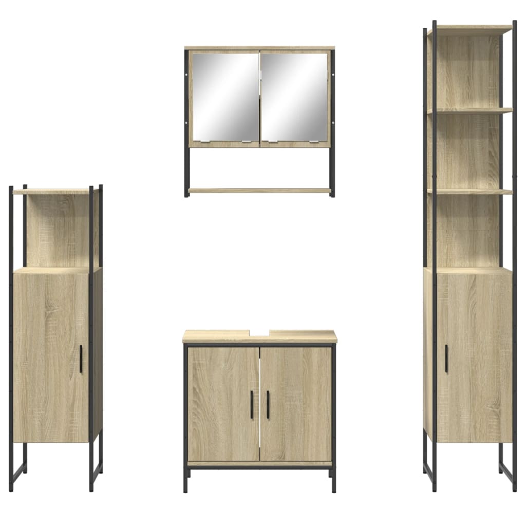 vidaXL Set mobilier de baie, 4 piese, stejar sonoma, lemn prelucrat