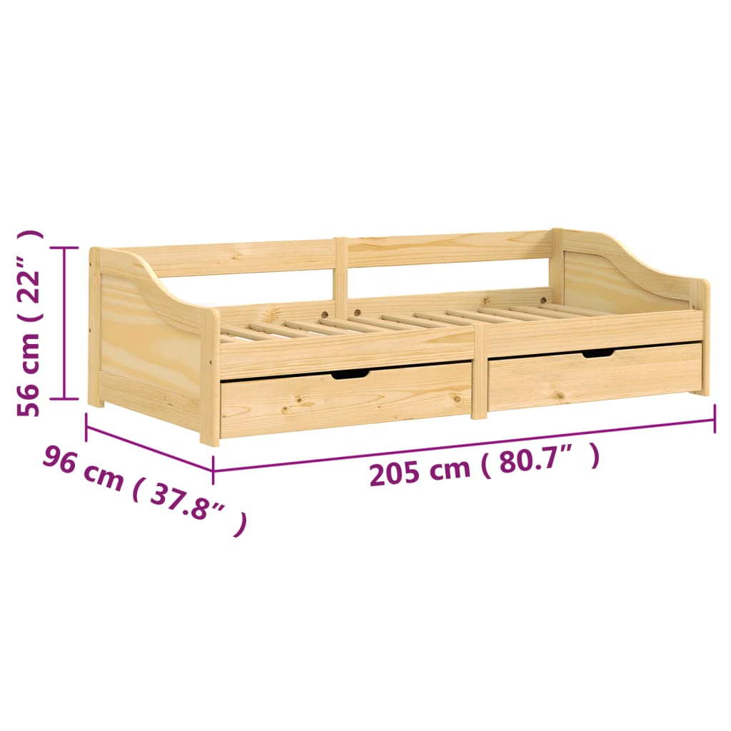 vidaXL Pat de zi cu 2 sertare "IRUN", 90x200 cm, lemn masiv pin